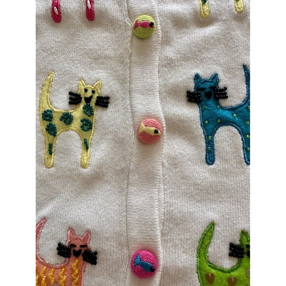 VTG Berek 2 Takako Sakon Cats & Fish Multi Beaded Sweater/Tank Top Set Sz Small - Picture 14 of 16